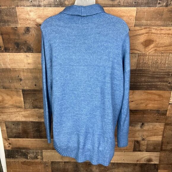Como Vintage Pullover Sweater Mock Neck Blue Denim Rounded Hem Side Slits Small - Picture 14 of 15